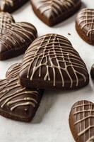 Delicious Heart Shaped Chocolate Brownies with Icing Drizzle for Valentine's Day photo