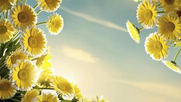 Yellow Daisies Blooming Under a Sunny Sky with Bright Sunlight and Floral Background photo