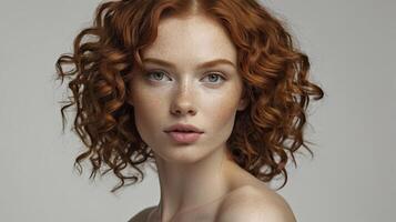 A beautiful redhead woman with curly hair photo