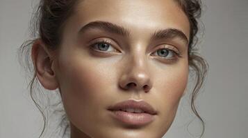 Portrait of a Woman with Light Skin and Blue Eyes in Studio Lighting photo