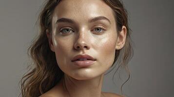 Portrait of a Young Woman with Clear Skin and Glowing Complexion photo