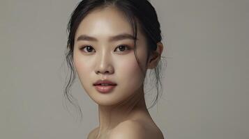 Asian Woman Portrait with Natural Makeup and Elegant Look Studio Shot photo