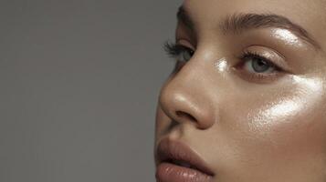 Woman's Face with Glowing Skin in a Soft Focus Beauty Portrait photo