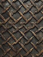 Rustic Metal Grid Texture Background with Woven Cross Pattern and Weathered Look photo