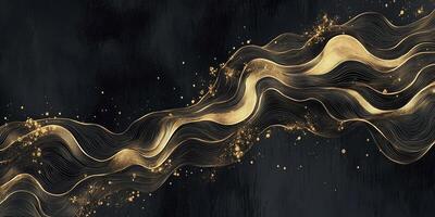 Elegant Gold Wave Abstract Art with Dark Background and Luxurious Design photo