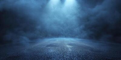 Dark, Misty Road Illuminated by Light in a Moody and Dramatic Scene photo