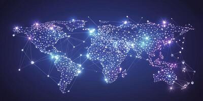 Glowing Global Network Map Representing Worldwide Connections and Communication photo