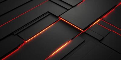 Abstract 3d Design with Black Rectangles and Glowing Red Lines photo