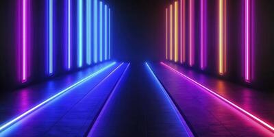 Neon Light Tunnel with Colorful Lines and Glowing Interior Design photo