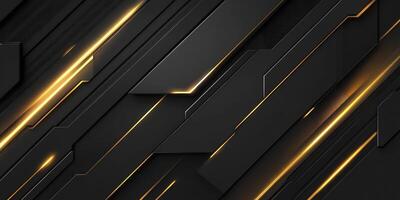 Abstract Black and Gold Geometric Design with Illuminated Lines Background photo