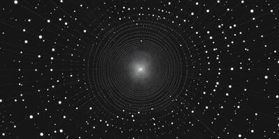 Abstract Tunnel of White Dots and Lines on Black Background Design photo