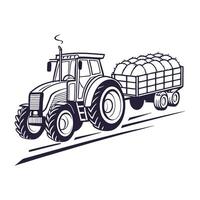 Tractor with hay bales on the back, illustration vector