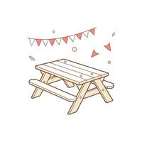 A picnic table with bunting and flags vector