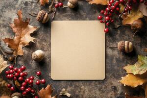 Autumn Leaves and Berries Frame Square Card for Thanksgiving Message photo