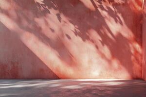 Sunlight and Shadows on a Pink Wall Create a Serene Atmosphere photo