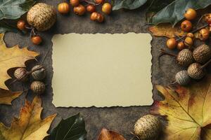 Autumn Card Mockup with Colorful Leaves and Berries Invitation Template photo