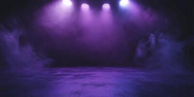 Abstract Stage Background with Fog and Purple Lighting Creating Moody Atmosphere photo
