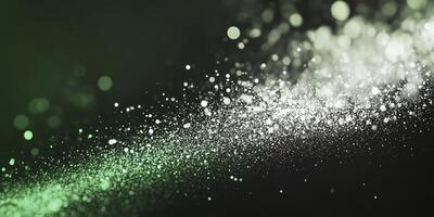 Glowing Particles Flowing Background in Dark Green and White Tones photo