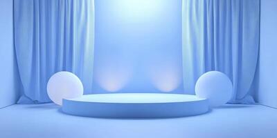Round Podium Platform with Stage for Product Display and Curtain Backdrop photo