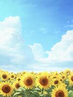 Sunflower Field in Bloom Under Bright Blue Sky with White Clouds photo