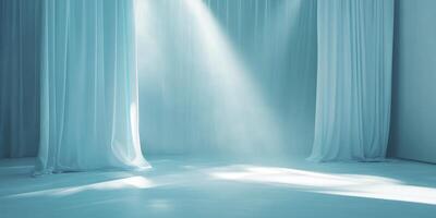 Light Beam Illuminating an Empty Room with Flowing Curtain photo