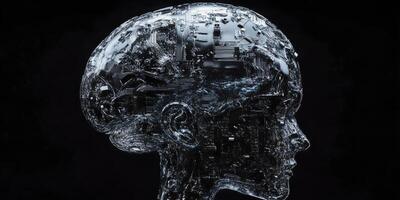 Electronic Human Head with Circuitry for Technology Artificial Intelligence Concepts photo