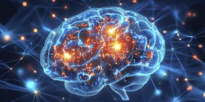 Brain Network Concept Showing Neural Activity and Connections for Medical Research photo