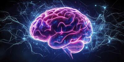 Glowing Brain with Neural Network Connecting for Medical Research Visualization photo
