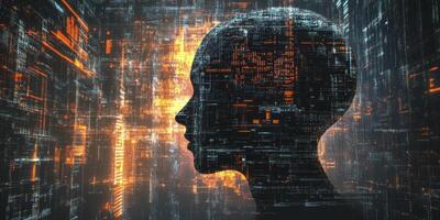 Exploring Artificial Intelligence Conceptual Visualization with Futuristic Data Stream photo