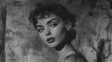 Vintage Woman Portrait in Black and White with Textured Background photo
