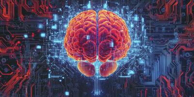 Human Brain Connected to Circuit Board for Artificial Intelligence Concept photo
