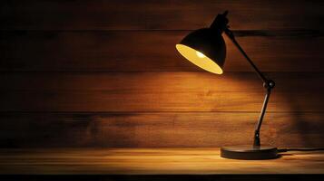 Desk Lamp Lighting on a Wood Table Creating a Cozy Atmosphere photo