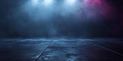 Creating Moody Atmosphere with Fog and Spotlights Shining on Dark Floor photo