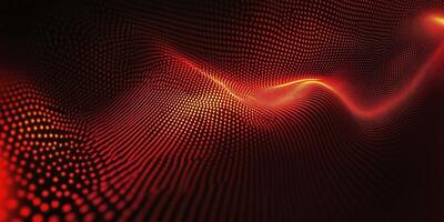 Abstract Red Glowing Dots Creating Wavy Surface for Technology Background photo