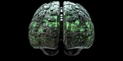 Artificial Intelligence Brain with Glowing Circuits on Black Background Concept photo