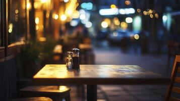 Setting the Scene Restaurant Tabletop with Salt Pepper Shakers Nighttime photo