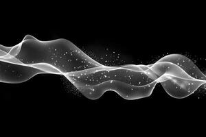 Elegant White Wave Design with Sparkling Dots on a Black Background photo