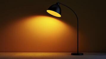 Illuminating Black Arc Lamp Shines on Blank Wall in Warm Interior photo