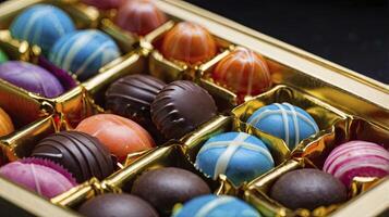 Assorted Chocolate Truffles in a Gold Box Offer a Sweet Indulgence photo