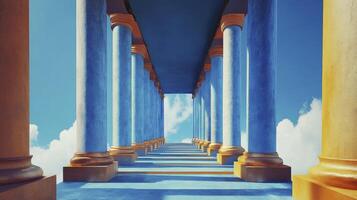Ancient Columns Leading to Blue Sky - Architectural Perspective and Design photo