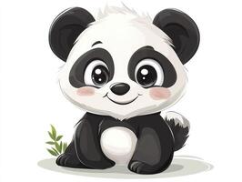 Cute Panda Bear Cub Smiling Cartoon Illustration Sitting on White Background photo
