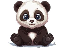 Cute Panda Bear Cub Sitting with a Gentle Smile in Cartoon Style photo