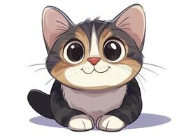 Sitting Calico Cat with Large Eyes and Happy Expression on White photo