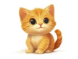 Ginger Kitten Sitting Posing with Big Eyes on White Background photo