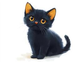 Cute Black Cat Illustration with Big Eyes on White Background photo