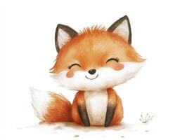 Cute Smiling Fox Cub Illustration with Watercolor Style and Playful Mood photo