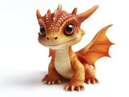 Cute Baby Dragon with Big Eyes on White Background photo