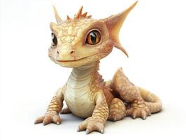 Adorable Baby Dragon Resting with Big Eyes and Scales on White photo
