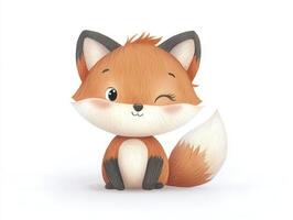 Cute Cartoon Fox Winking Illustration on White Background for Children's Content photo