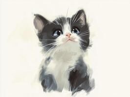 Looking Up Cute Kitten with Blue Eyes in Digital Painting Style photo